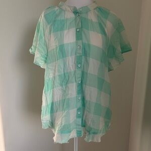 Maeve Mint Green Checkered Button Down Shirt